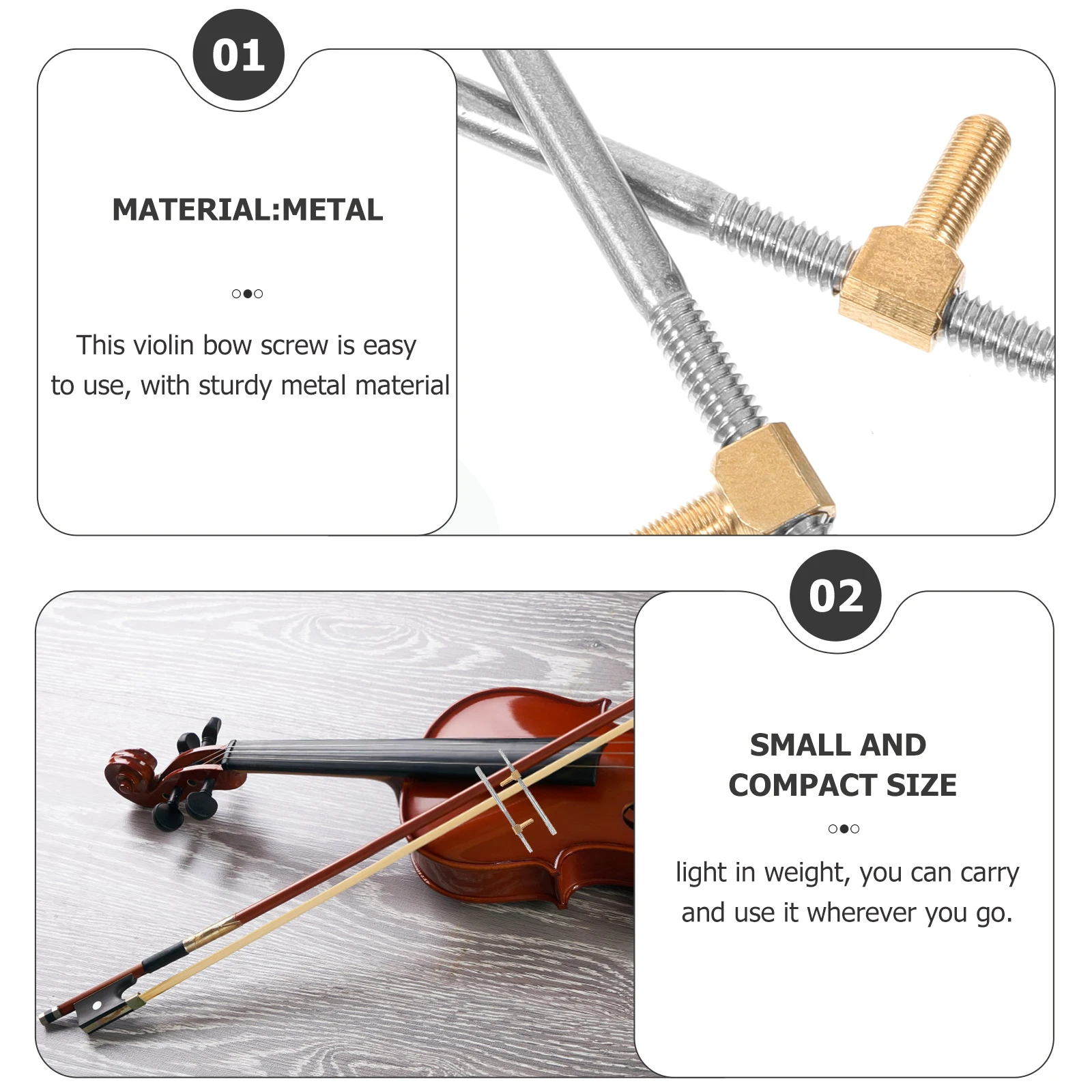

2pcs Violin Bow Screw Replacement Part Professional Repairing Tool Metal Frog Tail Adjustment Fitting For Violin Viola String