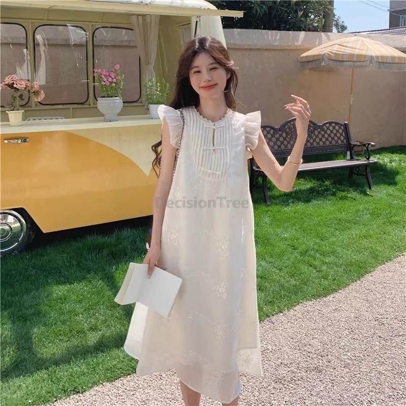 

2025 fairy sleeve design chinese qipao dress improved summer loose casual daily qipao fashionable sense embroideried cheongsam