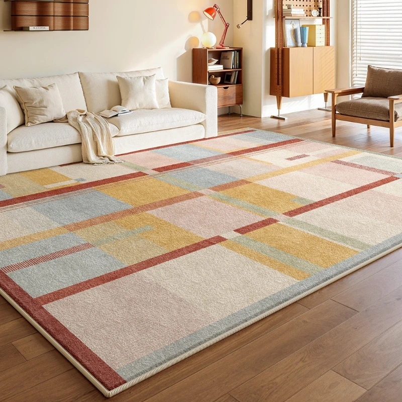 

Retro Color-blocked Plaid Living Room Carpet Irregular Coffee Table Bedroom Bedside Floor Mat Large Area Simple Cloakroom Rug 러그