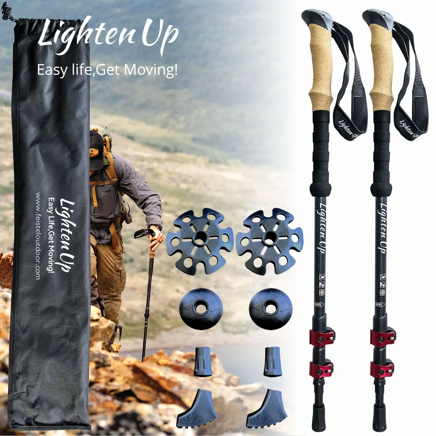 1Pair Trekking Poles Ultra-light Telescopic Folding Poles Mountaineering Staffs Aluminum/Carbon Cork Handrail Hiking Sticks