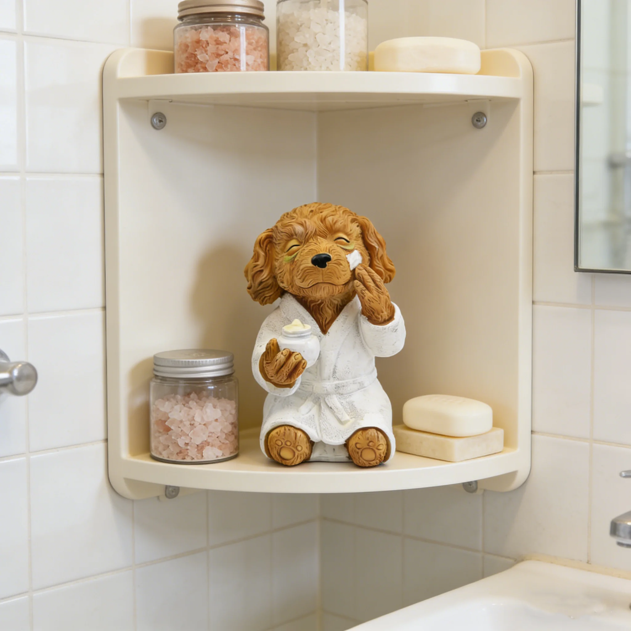 1 Piece of Cute Poodle Skincare Styling Ornament, Bathrobe Dog Resin Decoration, Quirky Dog Figurine Applying Facial Mask, Fun Bathroom Spa Dog Statue, Suitable for Bathroom Shelves, Exclusive Gift for Pet Lovers