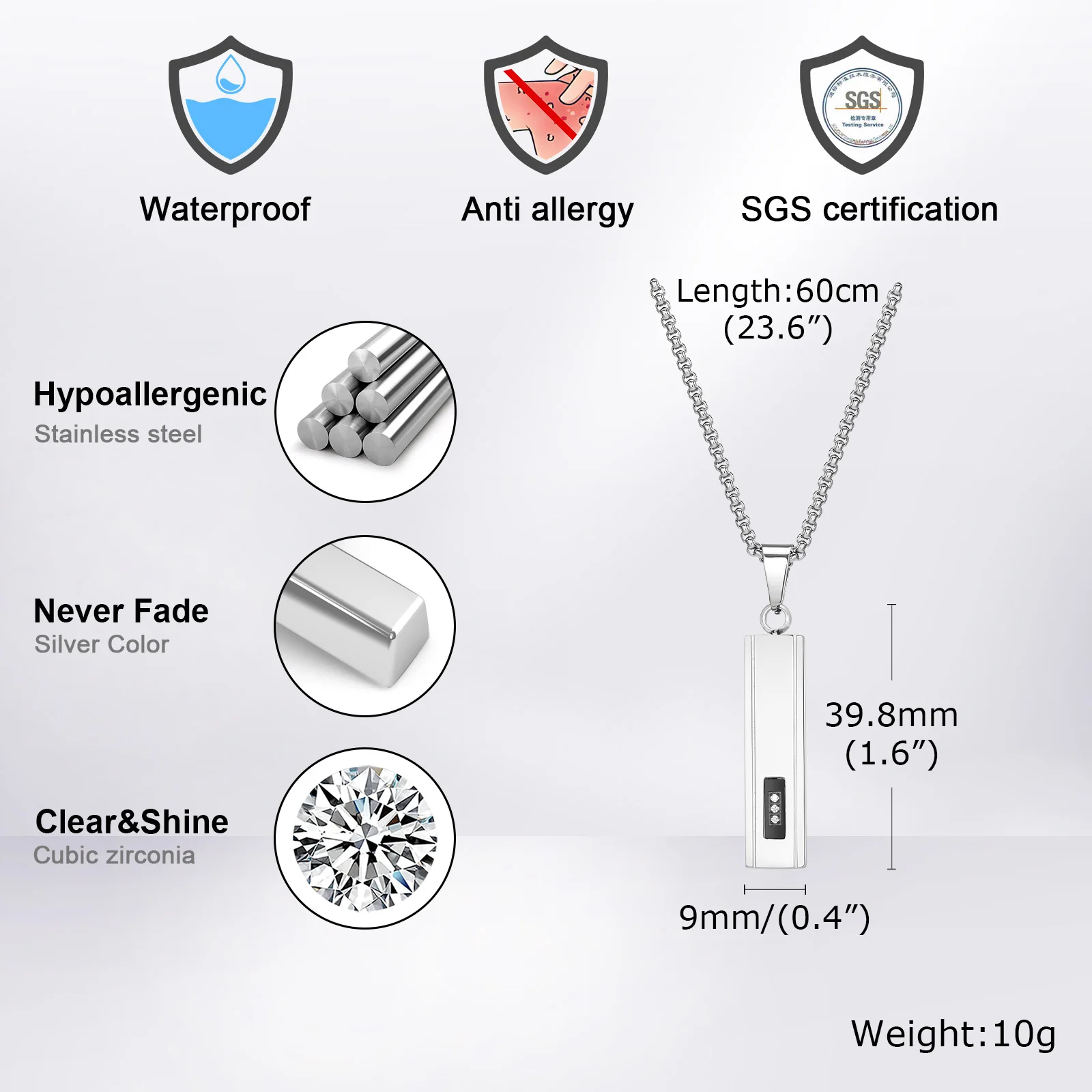 Vnox Geometric Vertical Bar Necklaces For Men Boys, Stainless Steel 3D Pillar Pendant With Box Chain, Christmas Gift To Dad Son image 4