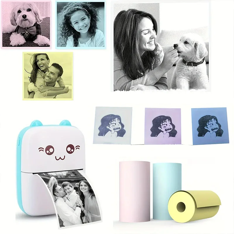 Mini 58mm Thermal Portable Printer Paper Photo Sticker 203dpi Memo Wrong Question Label Printing Self-Adhesive Color Papers DIY