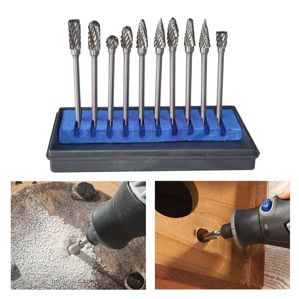 

10 Pcs/set 6mm Tungsten Carbide Double Cut Rotary Point Burr 1/8" Shank Fit Rotary Tools Die Grinder Shank Rotary Burr Tools Hot