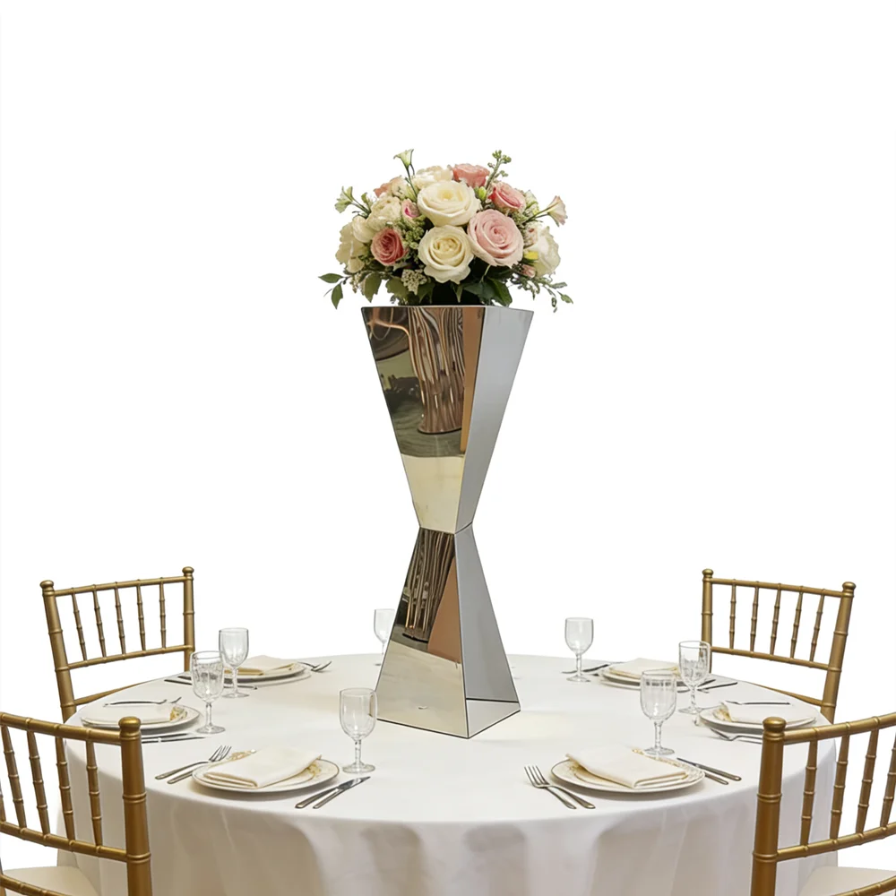 IMUWEN Shiny Stainless Steel Vase Wedding Table Centerpieces Flower Stands Vases Road Lead Party Decoration IM1112