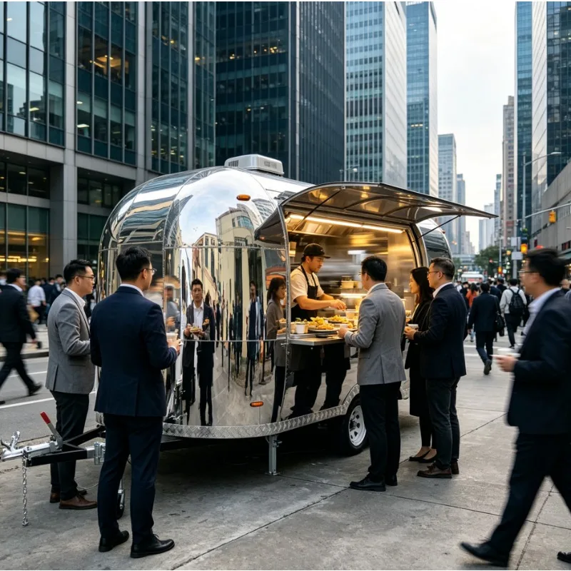 All-in-One Food Trailer Mobile Kitchen Hot Dog Ice Cream Pizza Cart 3 Compartment Sink Stainless Steel Commercial Catering Truck