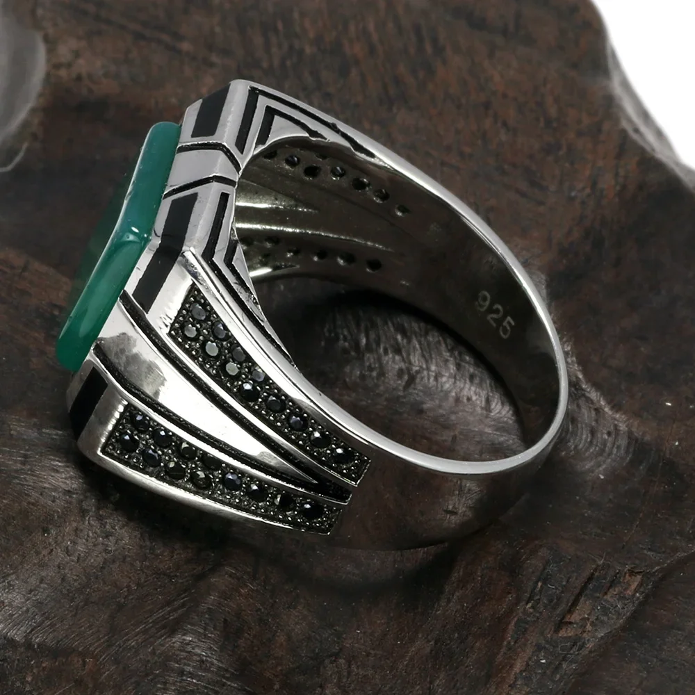 Guaranteed 925 Silver Rings Cool Retro Vintage Turkey Ring For Men Large With Agate Stones Colors Turkish Jewelry Ringen