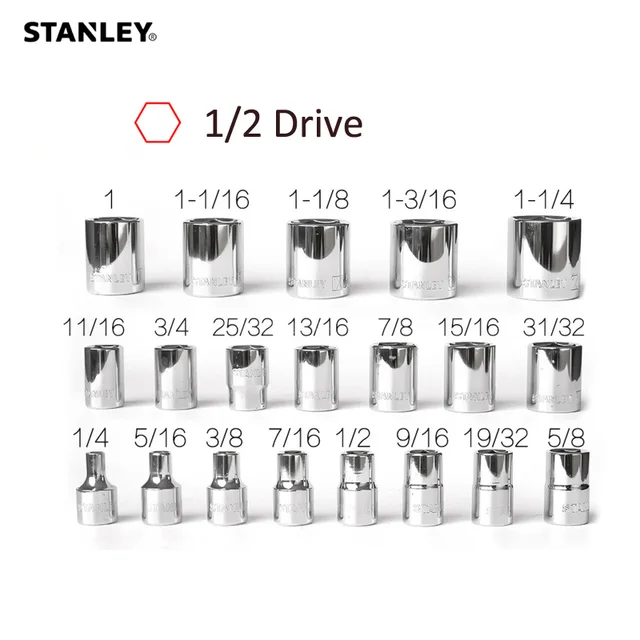 Stanley 1-częściowy klucz nasadowy standardowy 1/2 cala 1/4 5/16 3/8 7/16 1/2 5/8 do 3/4 25/32 31/32 1-1/4 nasadki narzędzia mechaniczne 6PT