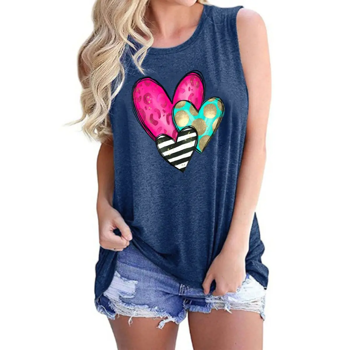 Women’s Tanks Funny Heart Racerback Tanks Three Color Hearts Graphic Sleeveless Tshirt Fashion Summer Outfit Tops with Straps
