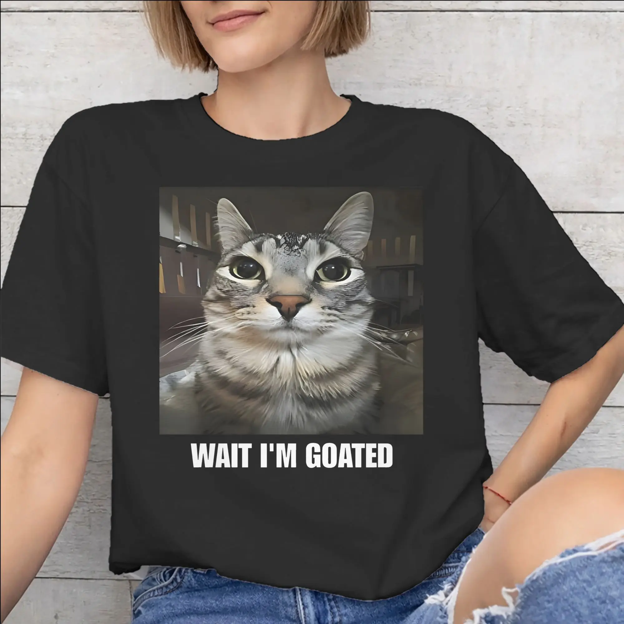 Mens Womens Wait I'M Goated Funny Meme Shirt Pure Cotton Graphic Printed T-Shirt  Top Clothing