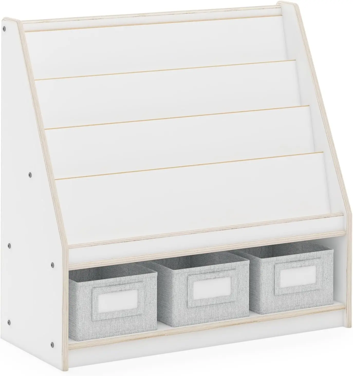 EdQ Weißes Bücherregal aus Holz mit 3 Behältern: Kinder-Bücherregal und Spielzeug-Organizer