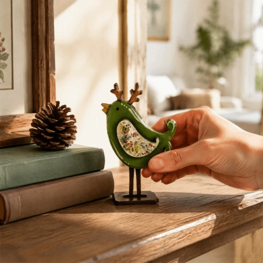 Wooden Christmas Bird Statue 2D Flat Long Legs Bird Figurine Ornament Vintage Stable Base Christmas Tabletop Decorations Desktop