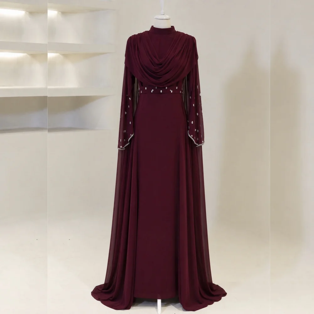Maßgeschneiderte, exquisite Abendkleider mit hohem Kragen, Strass-Glitzer, A-Linie, lange Kleider, Hochzeitskleid für Bankette