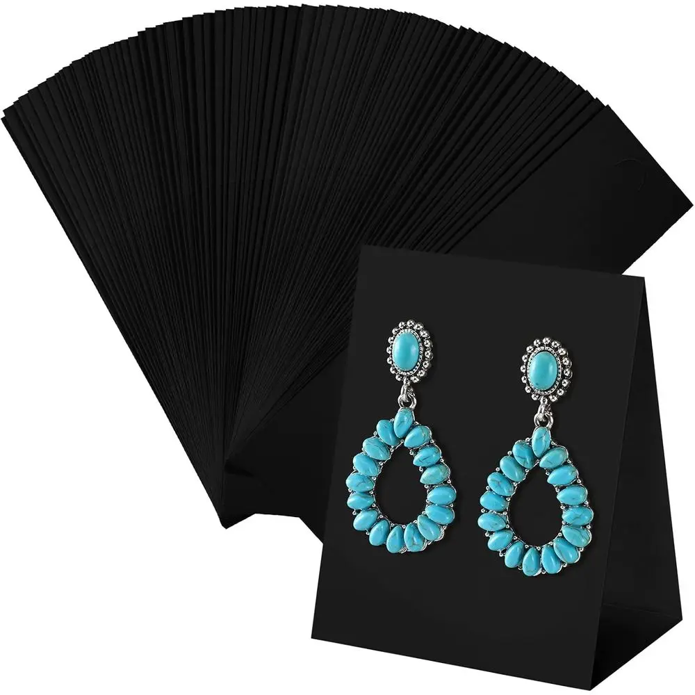 

100 Pack Black Standing Earring Display Cards for Hanging Packaging or Small Business Supplies, Ideal for DIY, Retail, and Photo