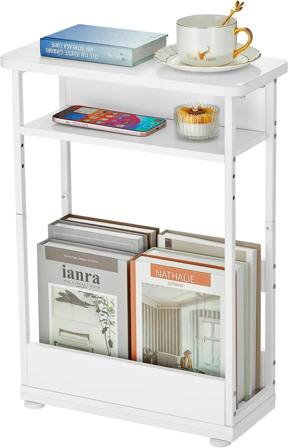 

Narrow Side Table,3-Tier End Table with Storage Shelf,Modern Sofa Table Thin Side Table for Narrow and Small Spaces, Ski