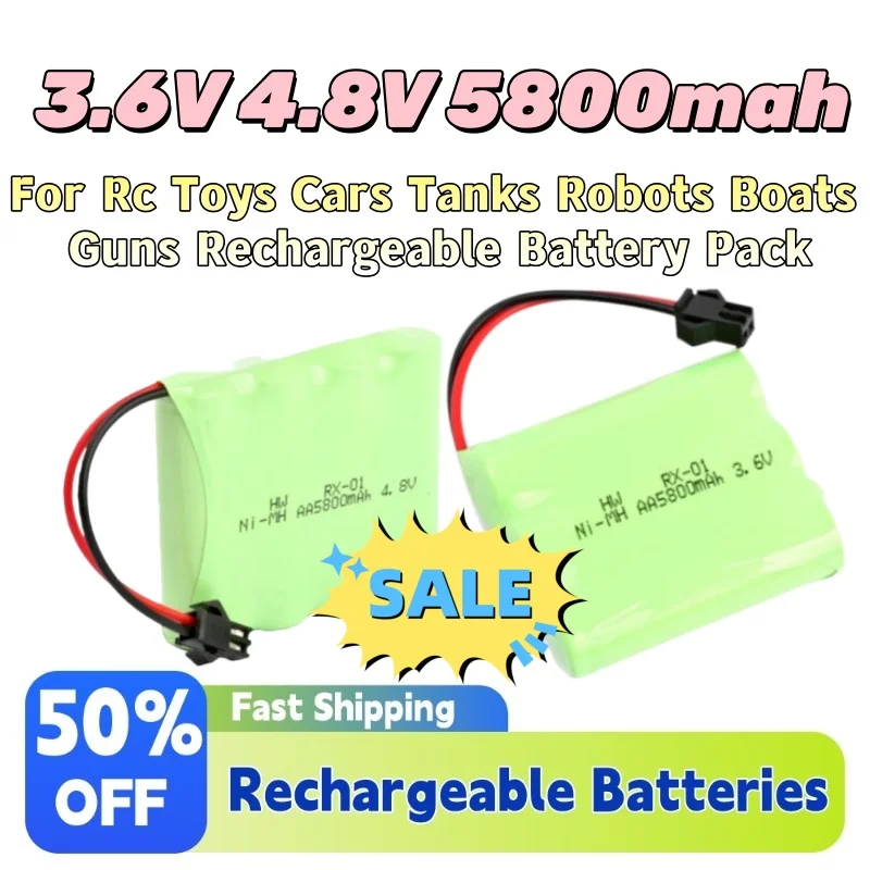 

High-Quality 3.6V 4.8V 5800mah Ni-MH AA Battery + SM Plug for Rc Toys Cars Tanks Robots Boats Guns Rechargeable Battery Pack