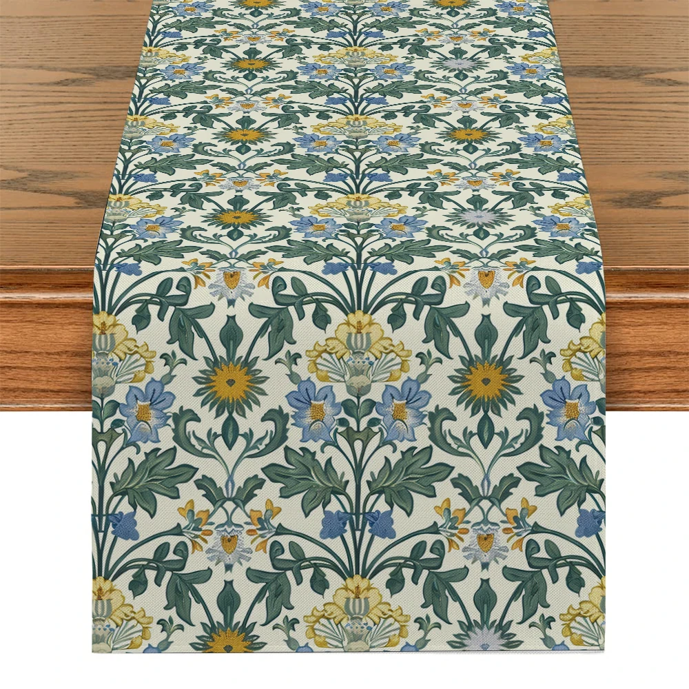 William Morris Plant Flower Peacock Table Runners Washable Dresser Dining Coffee Table Runner Wedding Holiday Party Decor