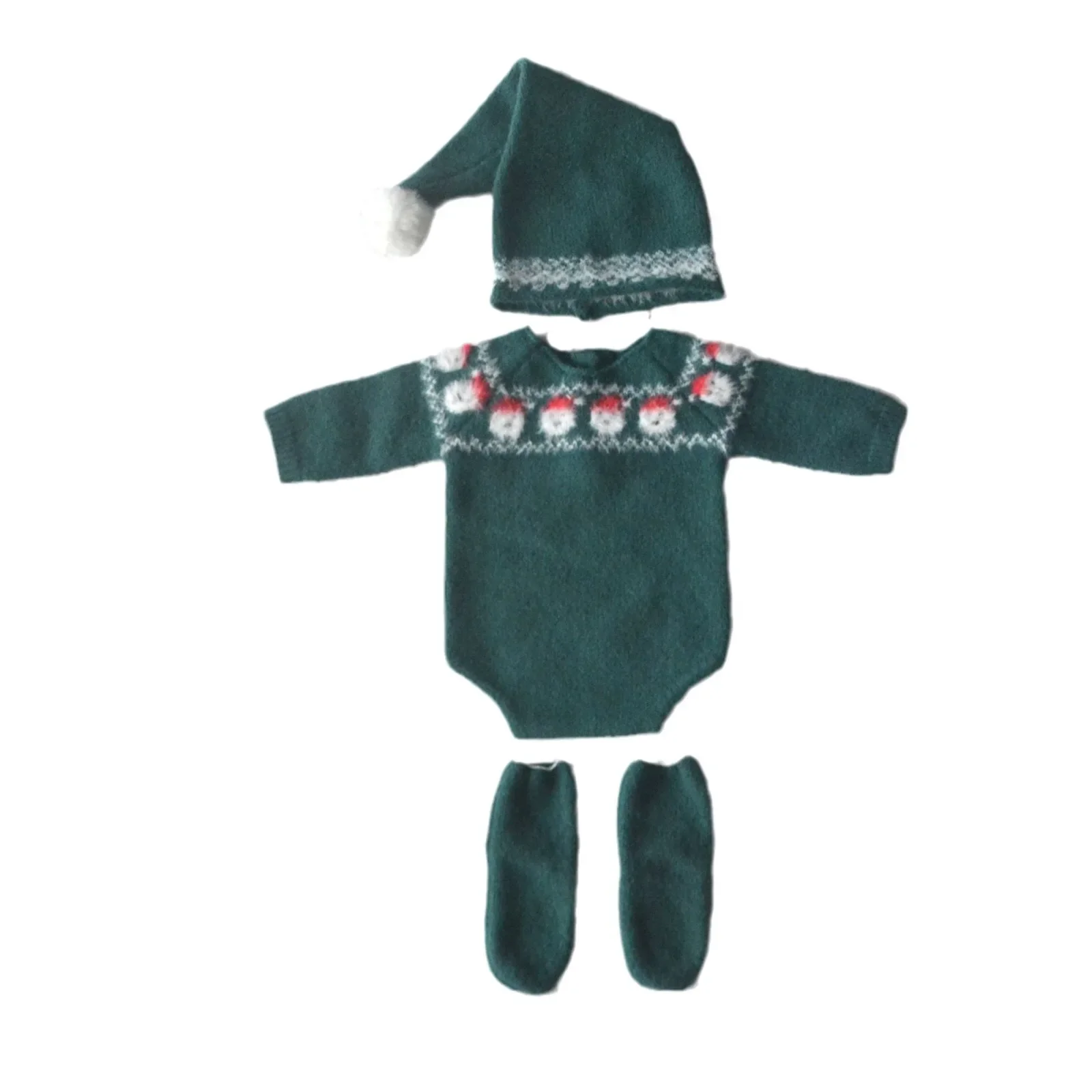 Christmas Baby Clothing Newborn Boy Girl Photography Santa Claus Costumes Sets Green Knitted Romper