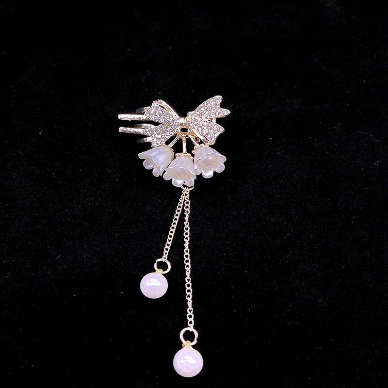 

Модная и элегантная заколка для волос Lily of the Valley, заколка для волос с жемчужным цветком, челка, заколка на краю, заколка для волос с кисточкой для женщин