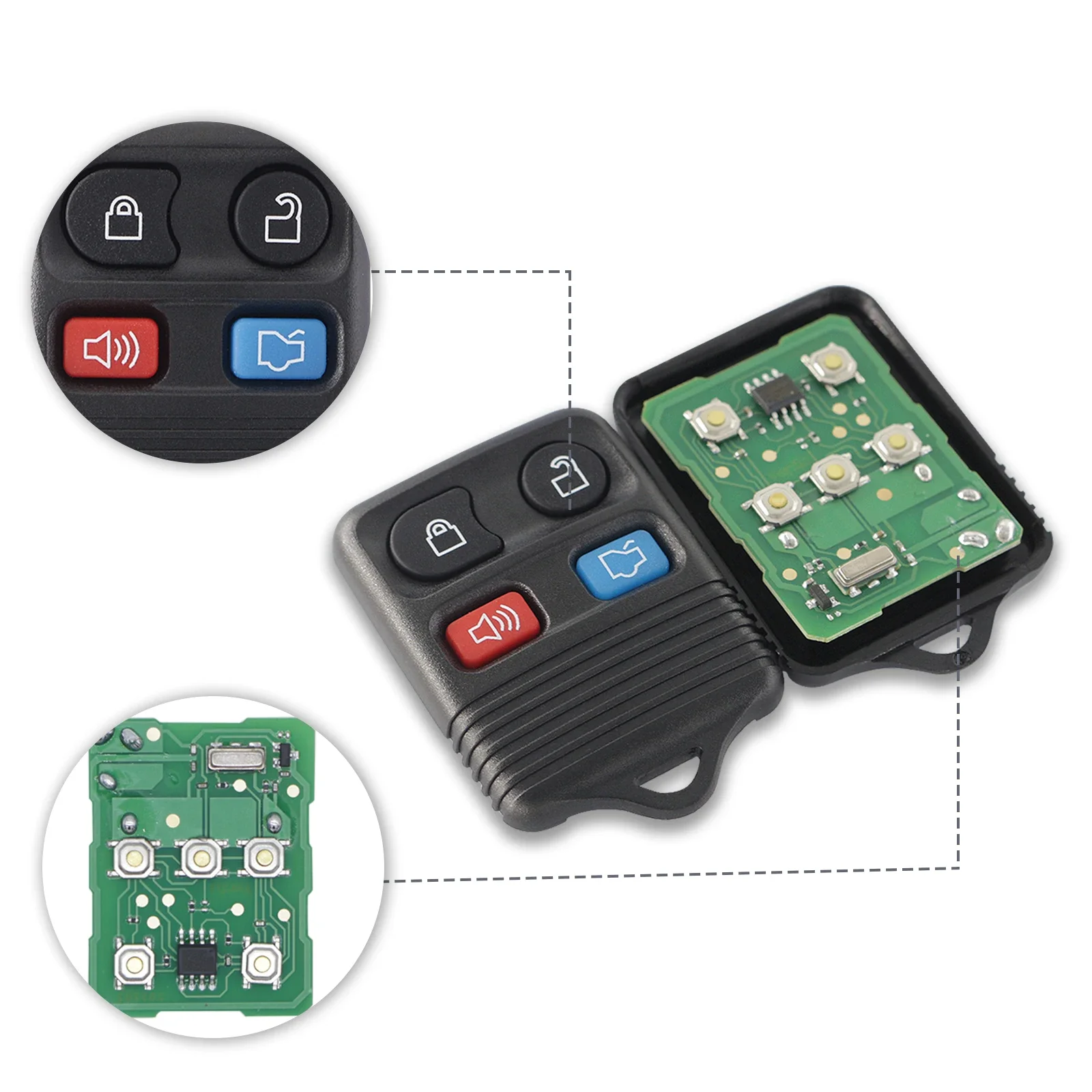 4 Buttons Car Remote Key CWTWB1U331 Key Shell Circuit Board 315Mhz for Ford E-Series Ranger Expedition Lincoln LS Town 1998-2016