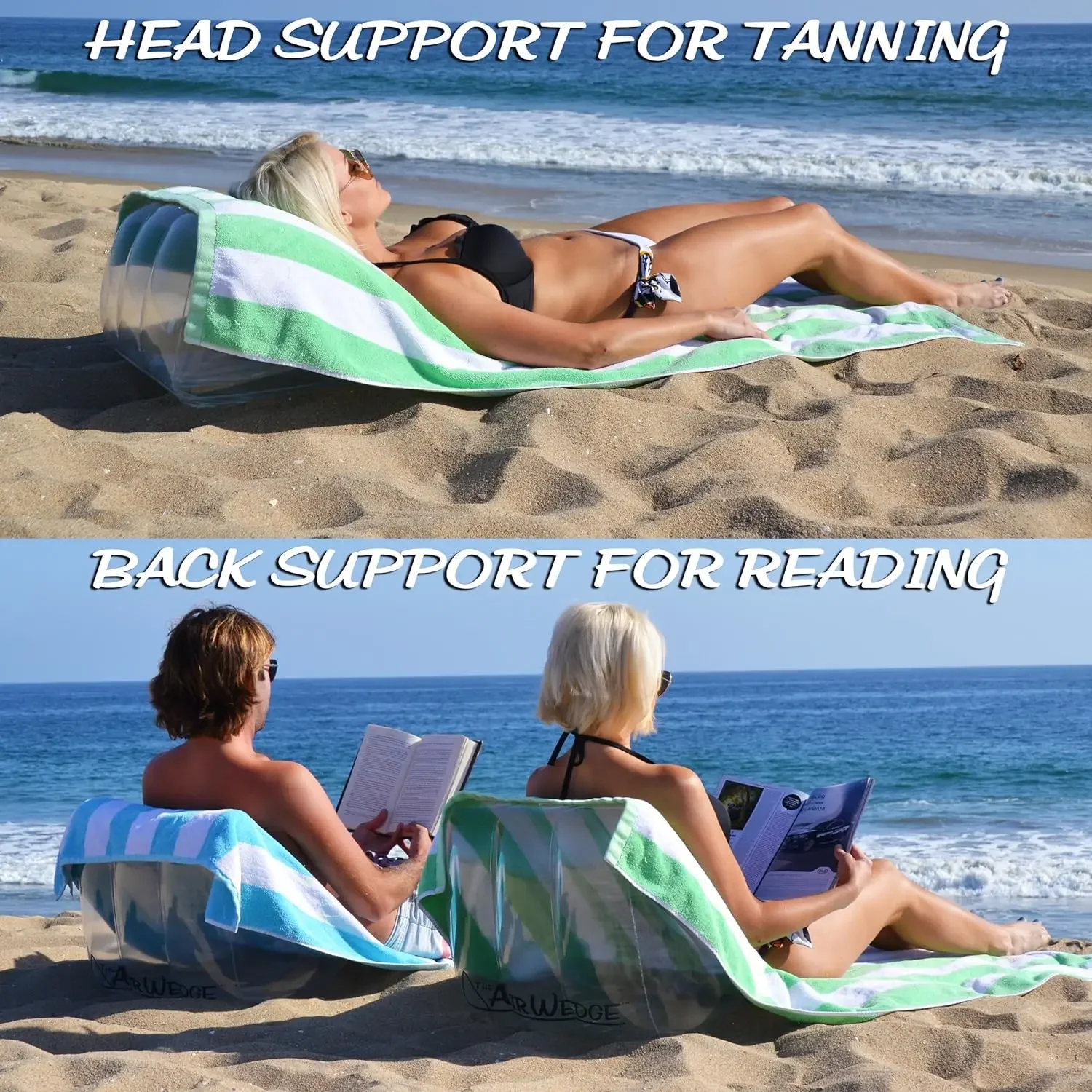 Transparent AirWedge Inflatable Beach Chair - Relax with The Comfort of Air (2-Pack)