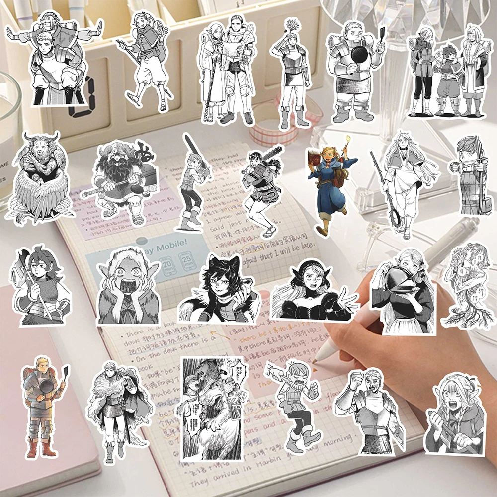 10/30/73pcs Funny Anime Delicious in Dungeon Stickers Cute Black and White Graffiti Decals Phone Laptop Luggage Cartoon Sticker