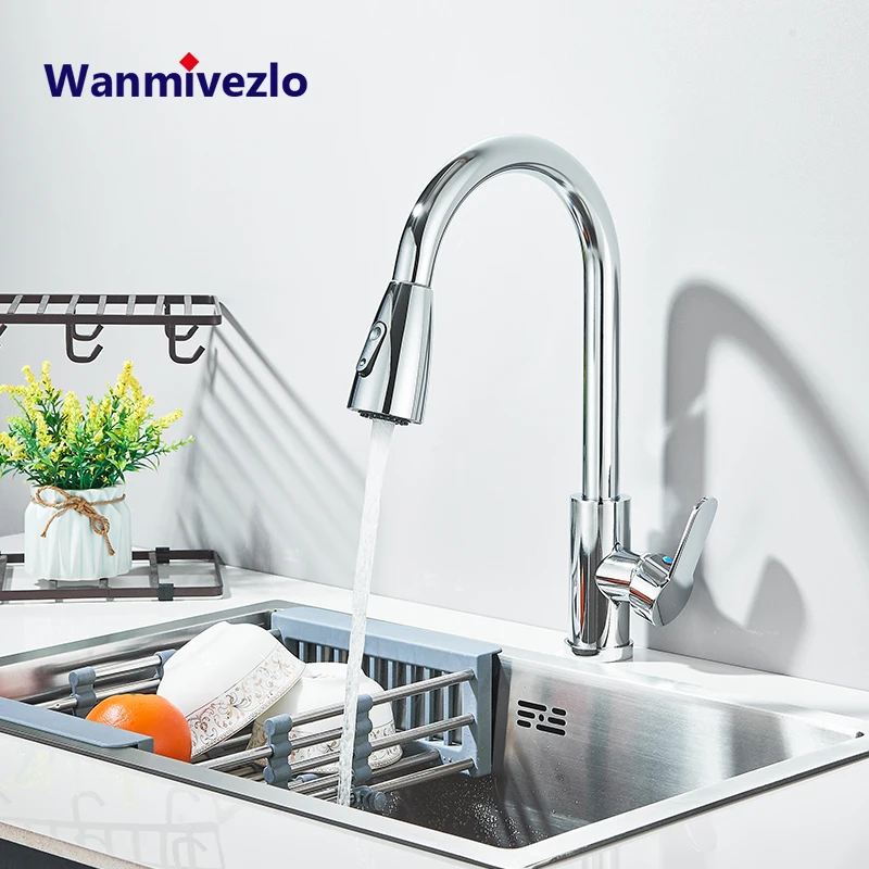 

Wanmivezlo Kitchen Faucets Pull Out Kitchen Tap Cold Hot Water Tap Single Handle Mixer Tap Deck Mounted Crane Swivel Spray Tap