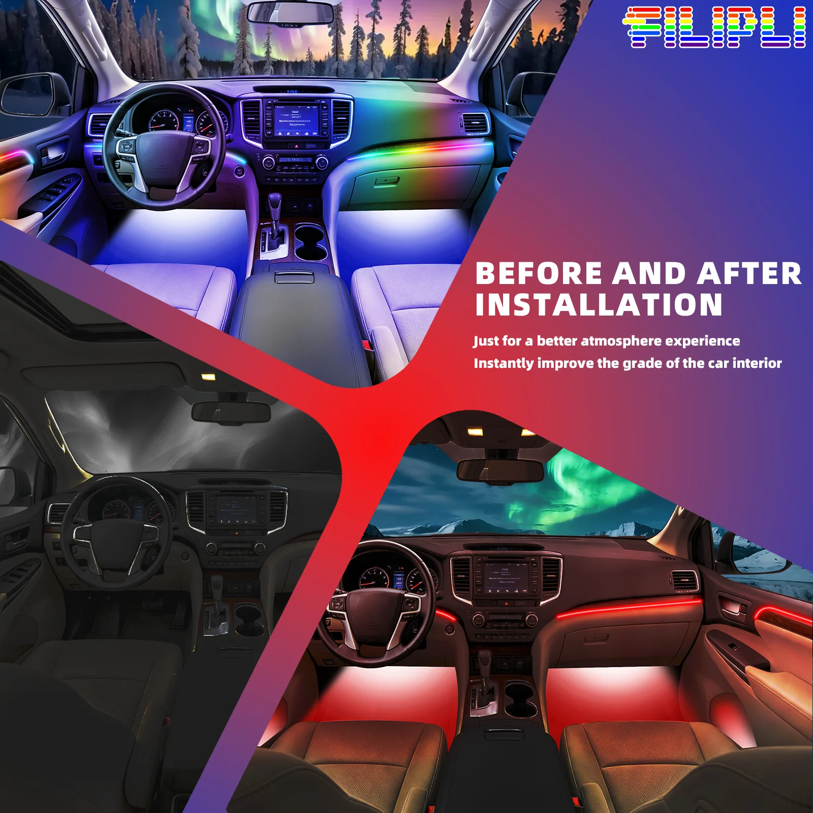 FOR TOYOTA Camry 2000-2005 YEAR RGB 18 Lights car ambient light kit multi color temperature adjustment timer auto switch low power energy saving full cabin atmosphere decorative kit