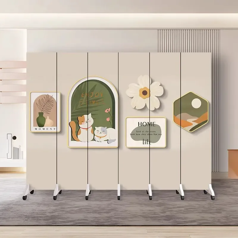 Modern Cream Folding Office Partition Screen Mobile Room Divider for Home Living Room Simple Decorative Privacy Blocker