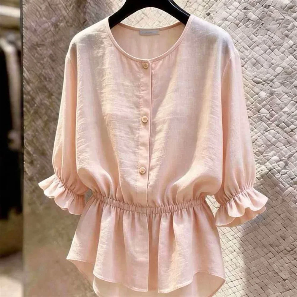 

2026 New Design Fashion Blouse For Women French Style Elegant Shirt Waist-slimming Lantern Sleeve Vintage Shirt Top Female Shirt