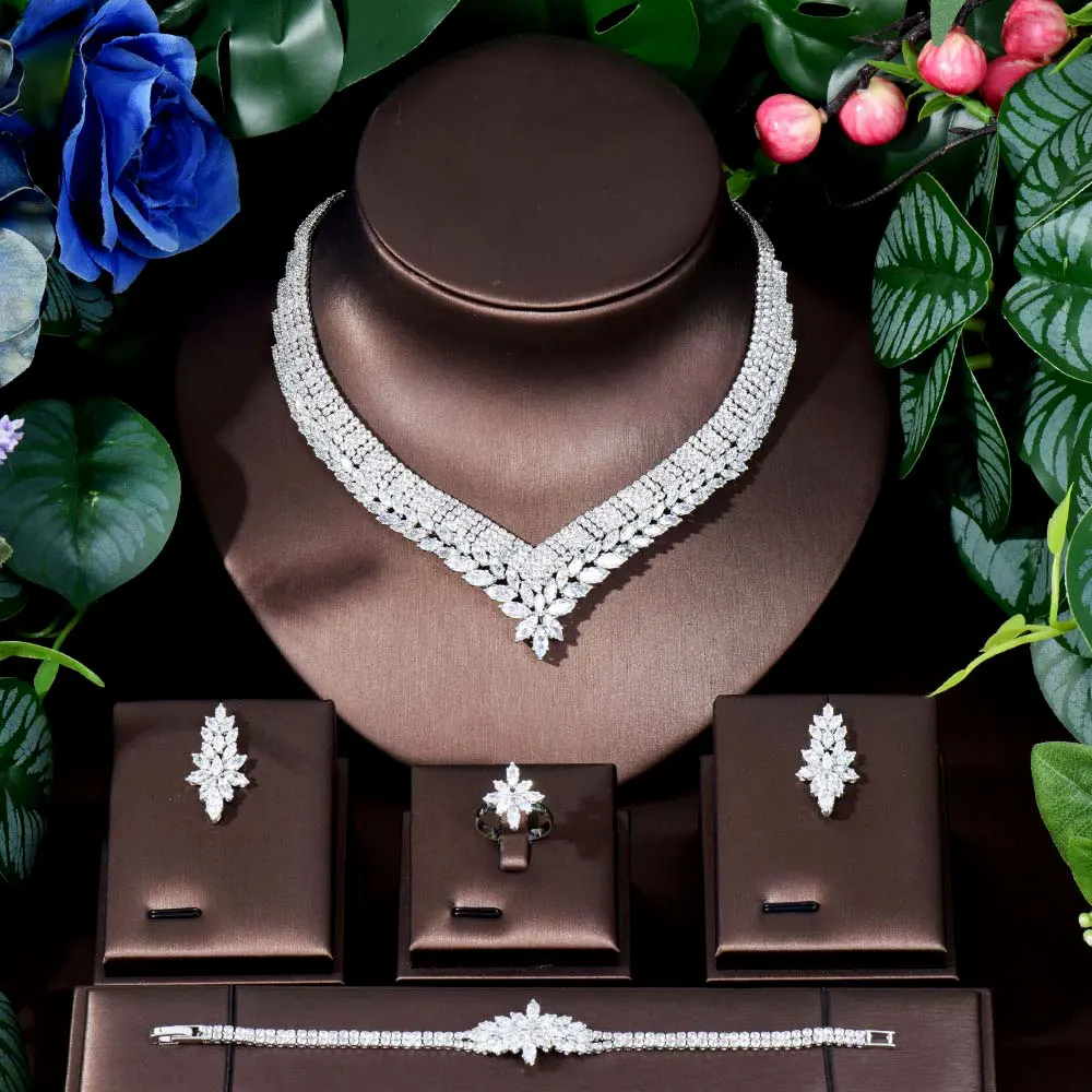 

HIBRIDE Artistic Charm Jewellery Necklace Earrings Bracelet Set Elegant Women's Dress Accessories for All Occasions S-472