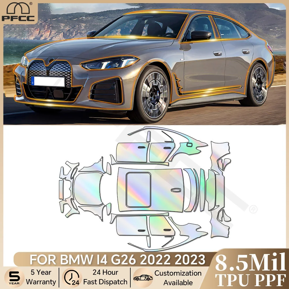 

Для BMW I4 G26 2022 2023 Предварительно вырезанный бюстгальтер PPF 9Mil Защитная пленка для краски из ТПУ Автомобильный кузов, бампер, дверь, прозрачная устойчивая к царапинам крышка