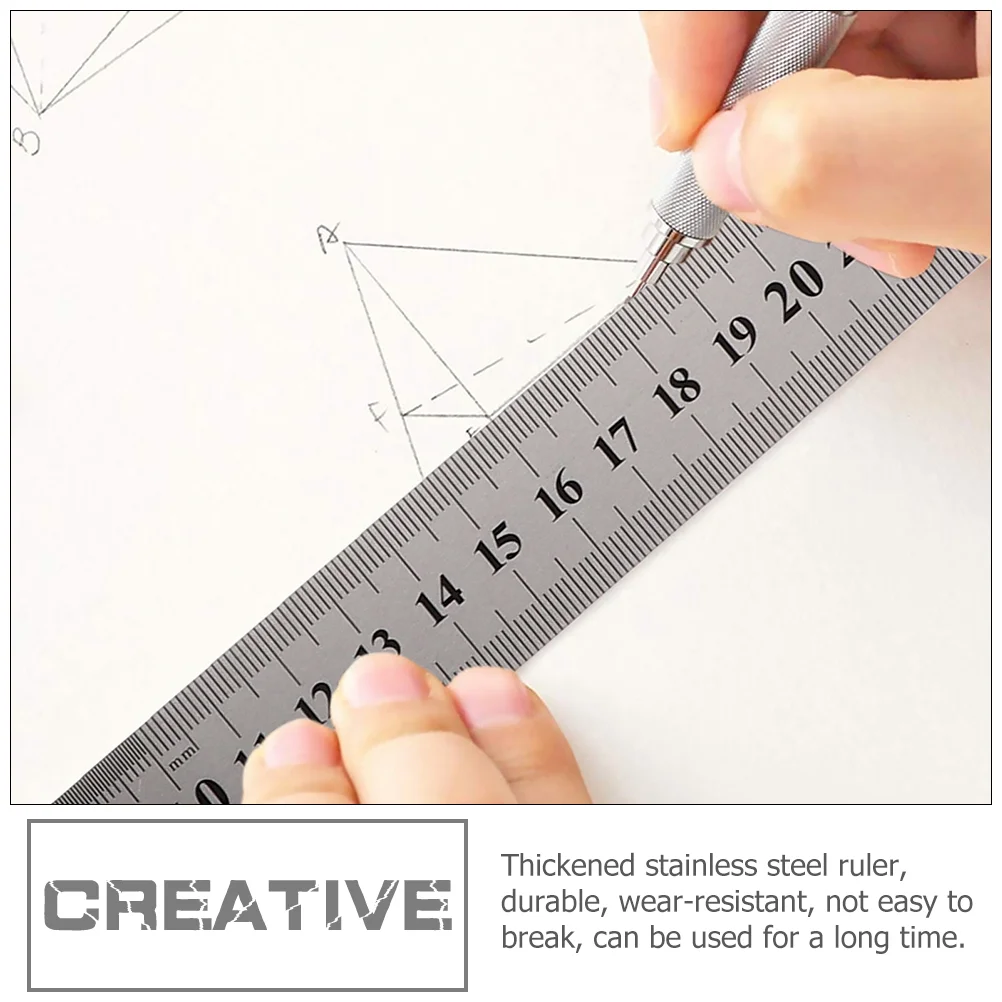2Pcs StainlessSteelRuler ThickenedDurable Lightweight DoubleSided Woodworking MeasurementTool OfficeDrawing Gauge Ruler Metal