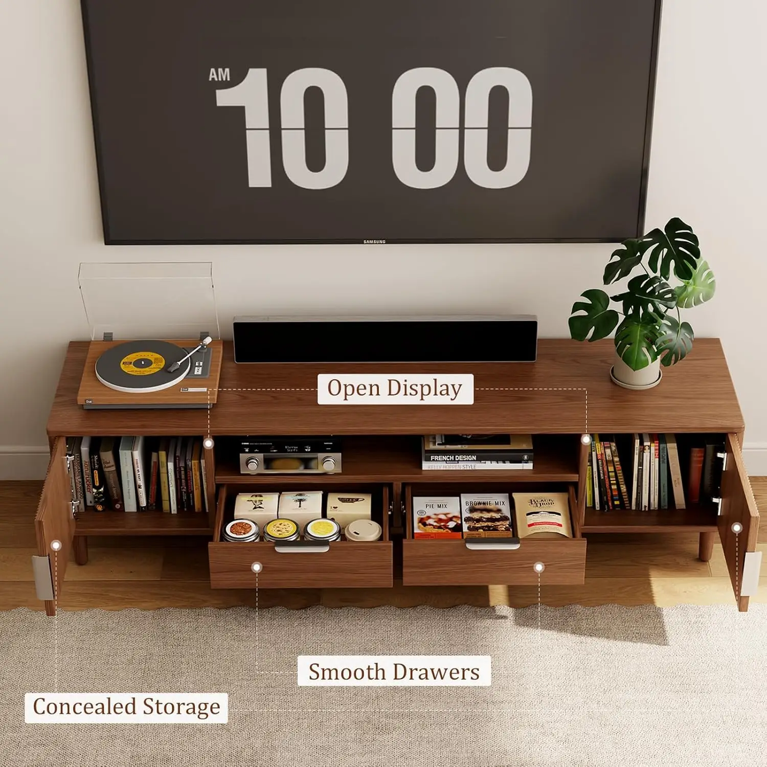 Mid-Century TV Stand Fits 60in TVs Fluted Storage Doors Cable Management Entertainment Center Living Room, Customized