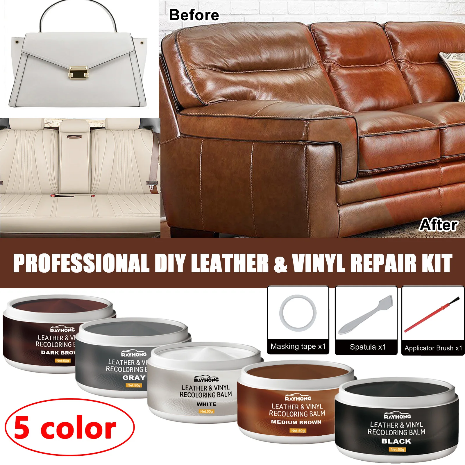 Leather Color Restorer Cream Kit for Car Seats Furniture Jackets Shoes Scratch Repair polish Renovation Cream DIY Leather Care
