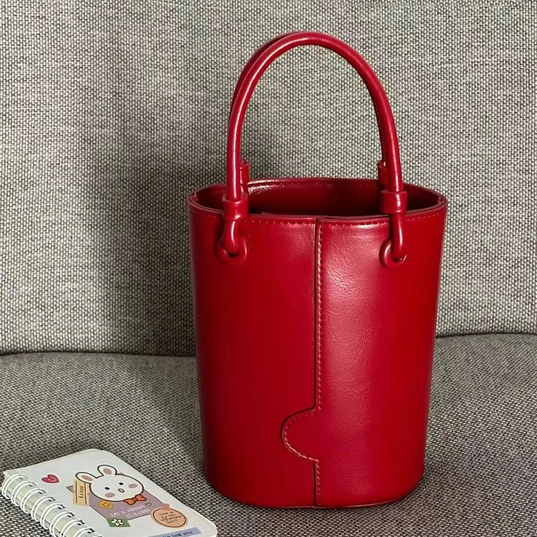 Fashion Handbag Small Bag for Women 2026 Arrival Spring and Summer Style Crossbody Bag Contrast Colorbows Red Retro Bucket Bag