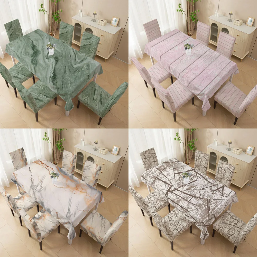 Elastic chair cover High back dining chair cover set, wood grain marble pattern, machine washable all-inclusive chair cover