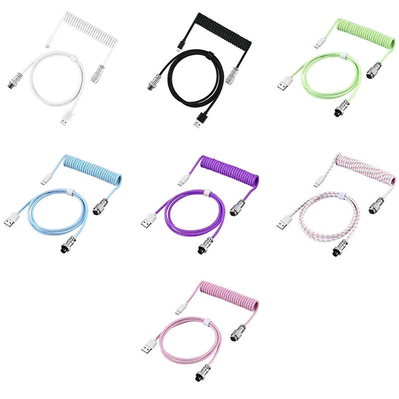 3m Metal Type C Mechanical Keyboard Cable USB Spring Wire Aviator Desktop Computer Aviation Connector Macaron Colors 7 colors