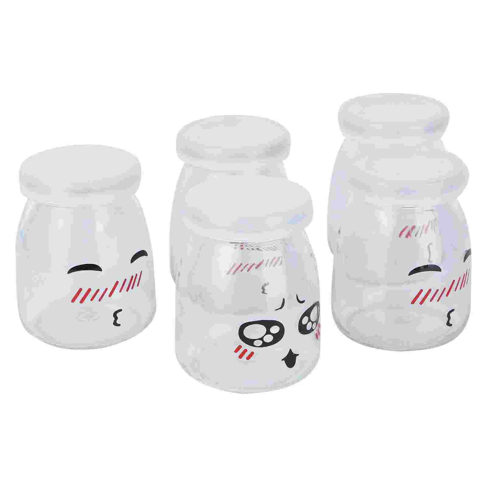 

5pcs 150ml Bottle Glass Heat-resistant Yogurt Containers Milk Cup Jelly Jar (Random Pattern) glass yogurt jars