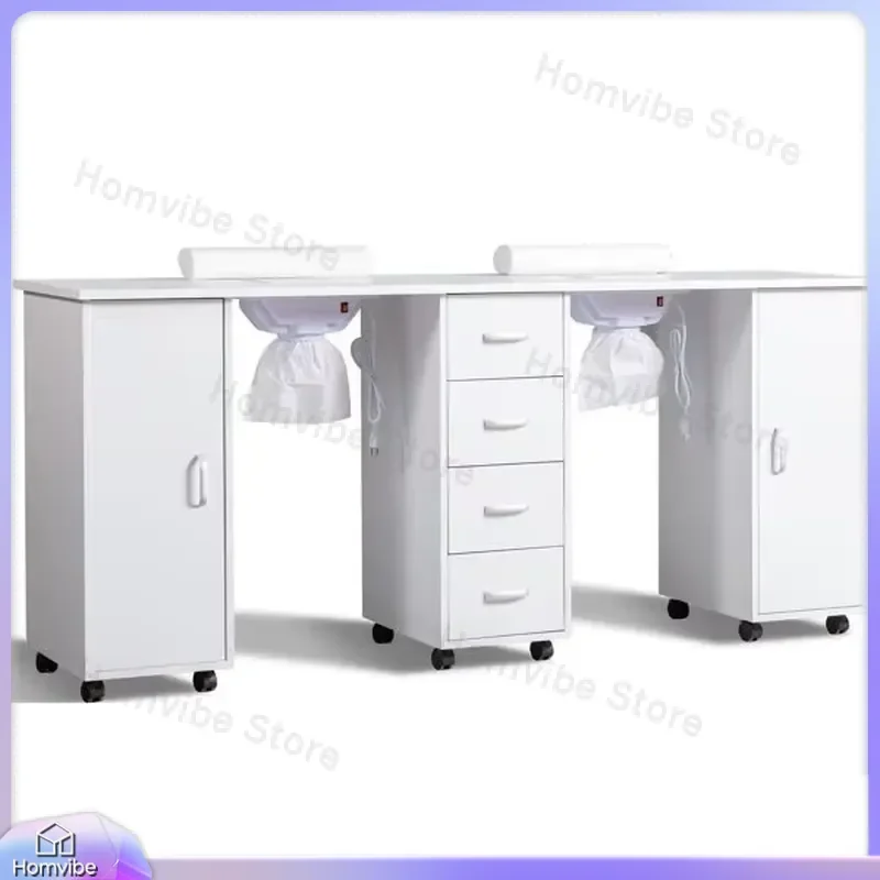 White Double Manicure Table for Nail Salon Spa Station with Electric Dust Collector Wrist Support Removable Nail Tech Table