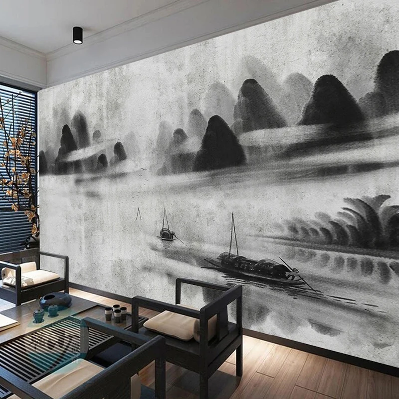 

Black White ink Landscape Wall Painting Wall Photo Wallpaper 3D Creative Art Mural Living Room Restaurant Cafe Background Fresco