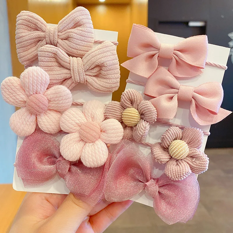 10Pcs/Set Bow Flower Elastic Hairbands for Kid Sweet Hair Ties Fashion Headbands Hair Accessories Rubber Band for Kid