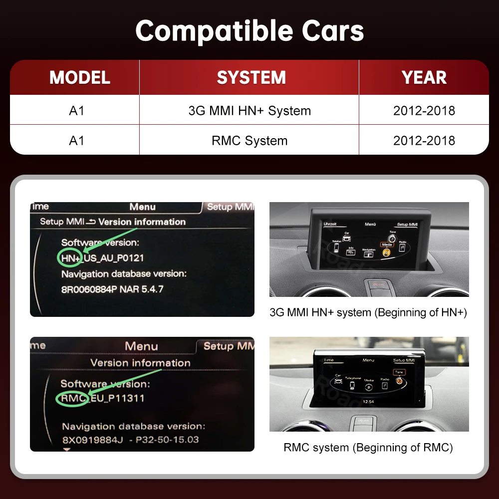 12.3インチ RoadTop ワイヤレスCarPlayマルチメディアディスプレイ Android Auto対応 Audi A1 2012-2018 Airplay/Autolink機能搭載