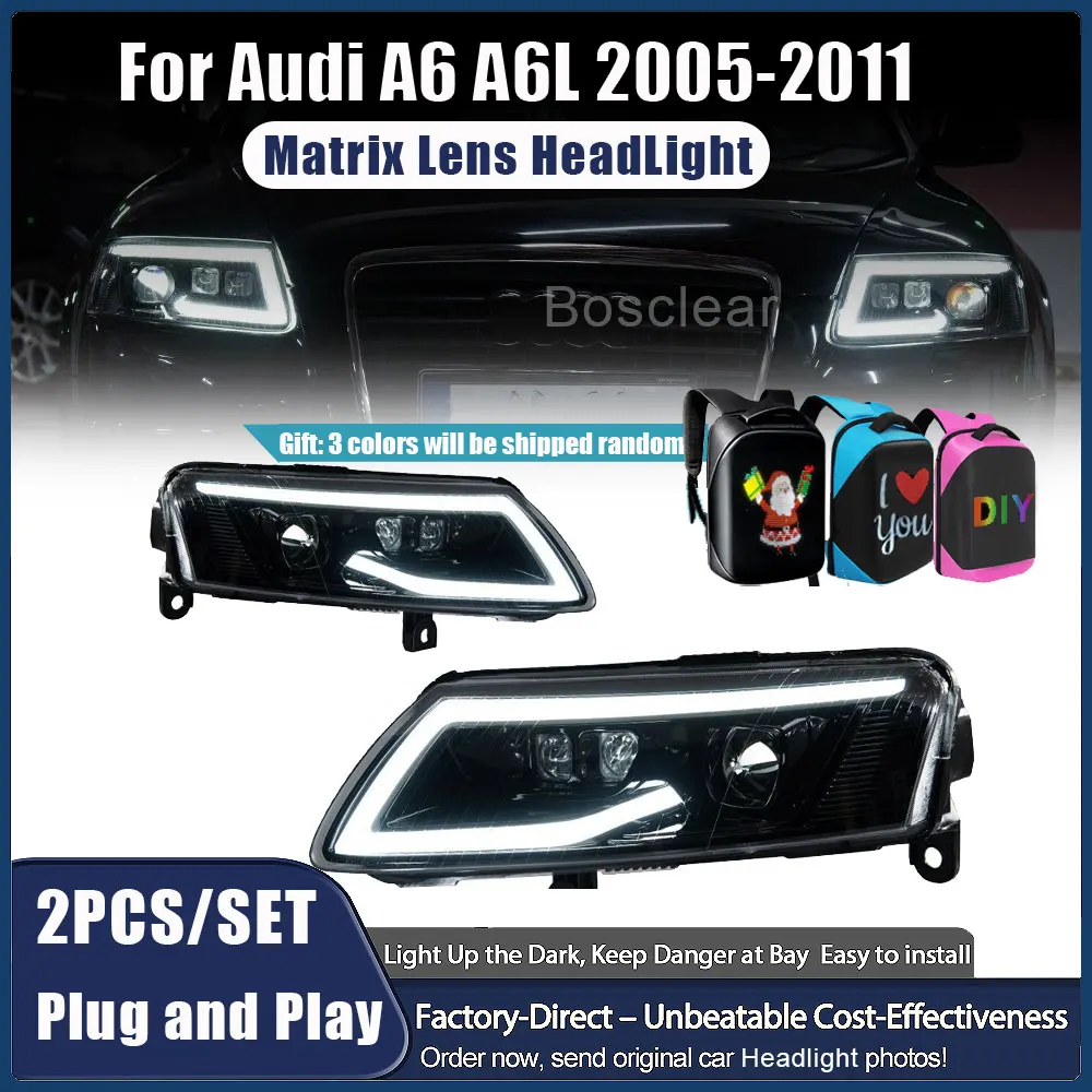 Car Lights for Audi A6 2005-2011 LED Dynamic Signal Headlights Condition Front Head lamp Projector Lens DRL Automotive Accessory