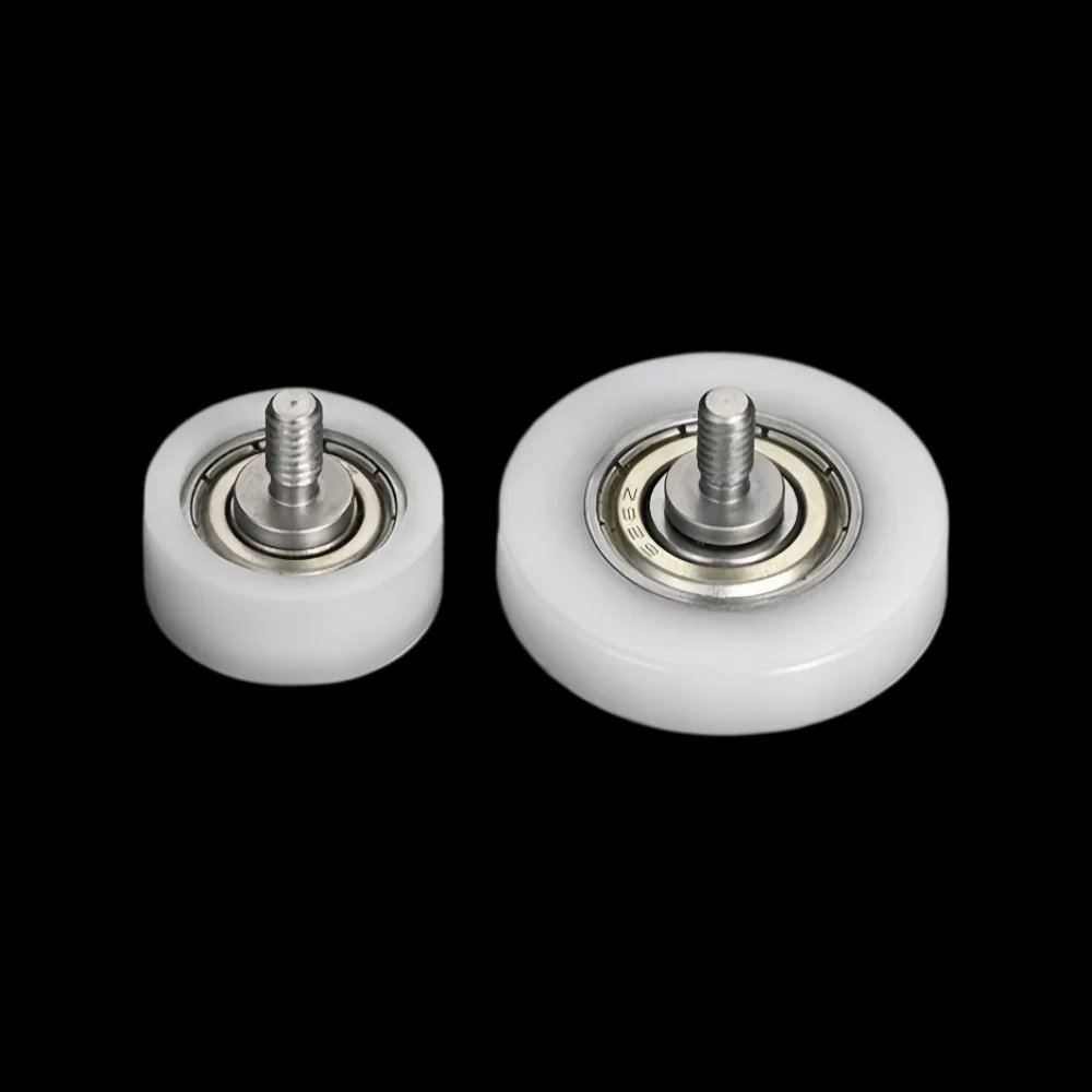 POM rubber coated bearings with stainless steel screws, shafts, rollers, and pulleys wrapped in plastic hard rubber wheels