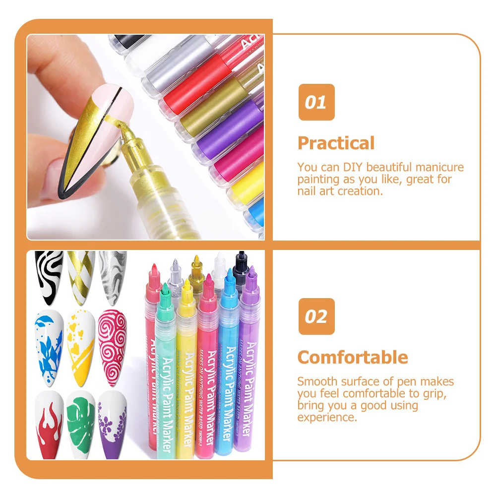 

10Pcs Nail Art Pens Manicure Drawing Tool Easy to Grip Professional Home Use Nail Line Drawing Pen Tool Girl Manicure Pen