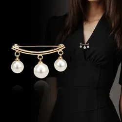 Fashion Imitation Pearls Charm Safety Pins Brooch Fixed Anti Slip Lapel Pin Korean Bowknot Brooch Cardigan Brooch Jewelry