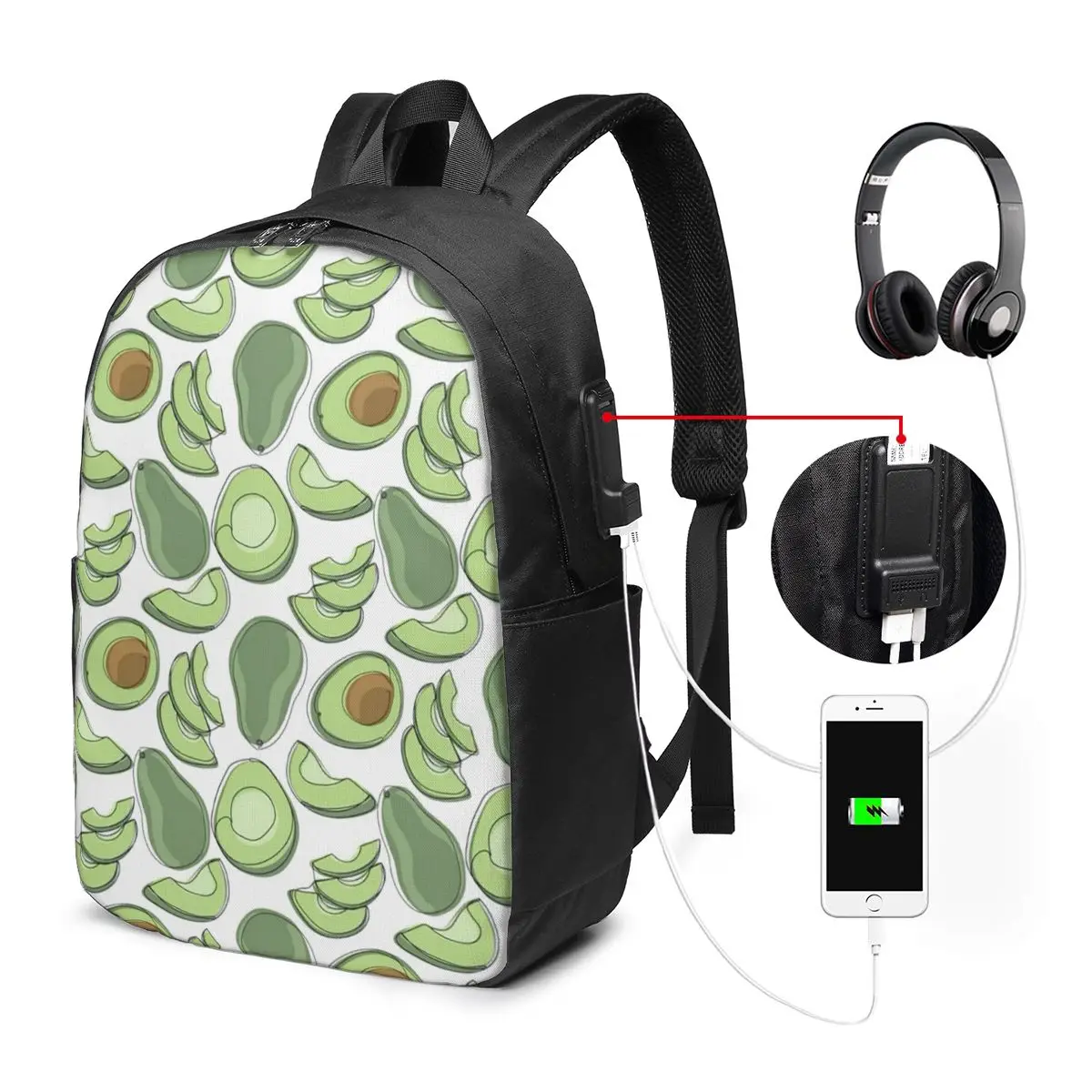 Vibrant Avocado Slice Pattern Backpack Travel Notebook Bag Computer College Student School Bag Laptop Shoulder Bags Men Women