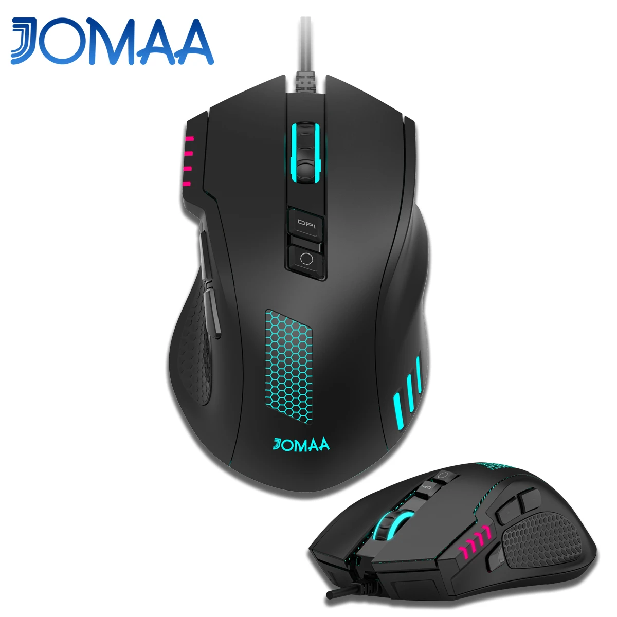 JOMAA Wired Gaming Mouse Ergonomic RGB Gaming Mouse with 12800 Adjustable DPI 7 Programmable Buttons Mouse Game