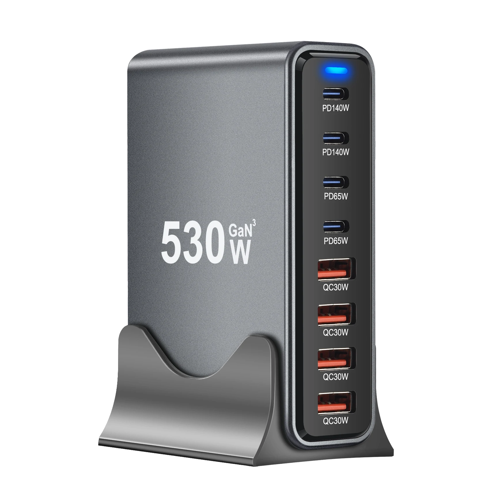 

New 530W Multi-Port Charger 8-Port Type-C USB Port Charger LED Display Fast Charger Home Office Travelling
